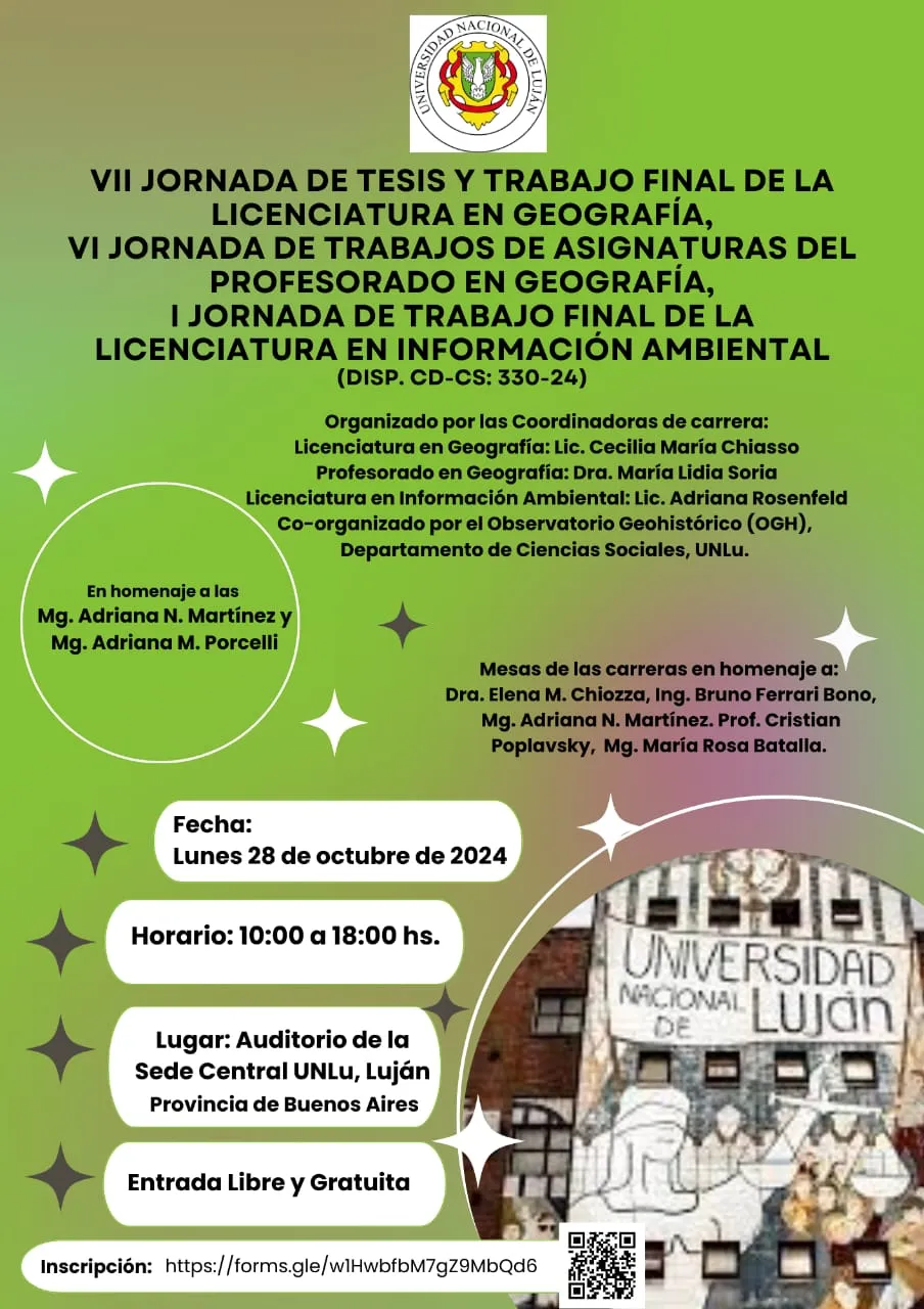 Flyer de la VII Jornada de Tesis y Trabajo final de la Licenciatura en Geografía